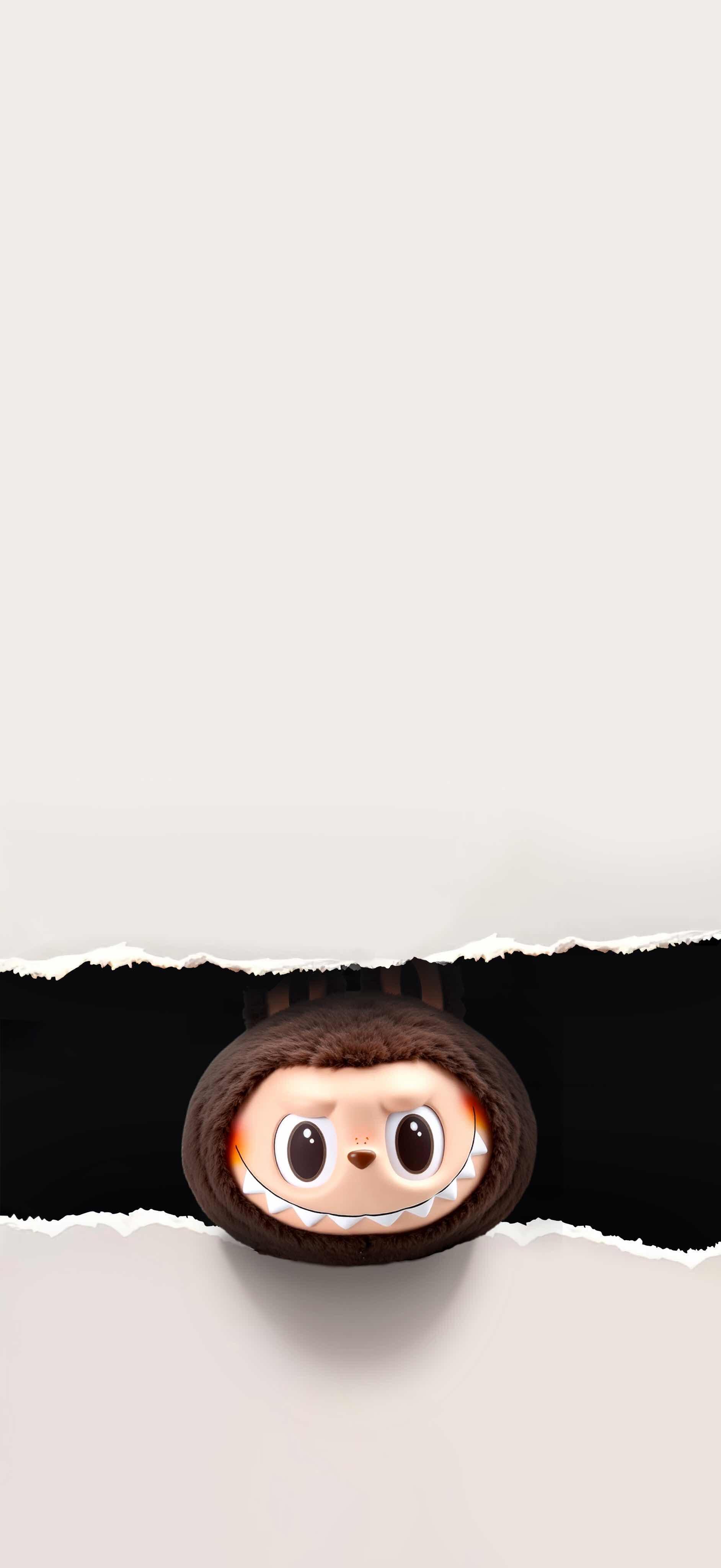 Torn Paper Peek: Mischievous Plush Doll in Furry Hat
